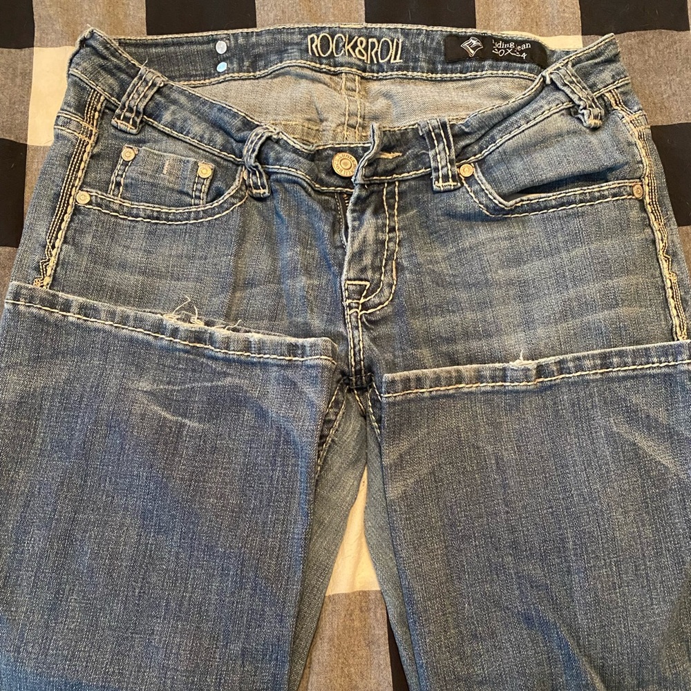 Rock & Roll Cowgirl Riding Jean Womens 30x34 Medium Wash Embroidered